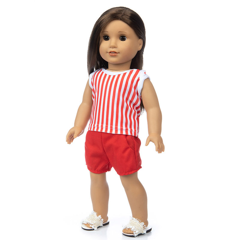 جديد 2023 بدلة مخططة حمراء مناسبة للفتاة الأمريكية دمية الملابس 18 بوصة دمية ، هدية عيد الميلاد فتاة (فقط بيع الملابس)