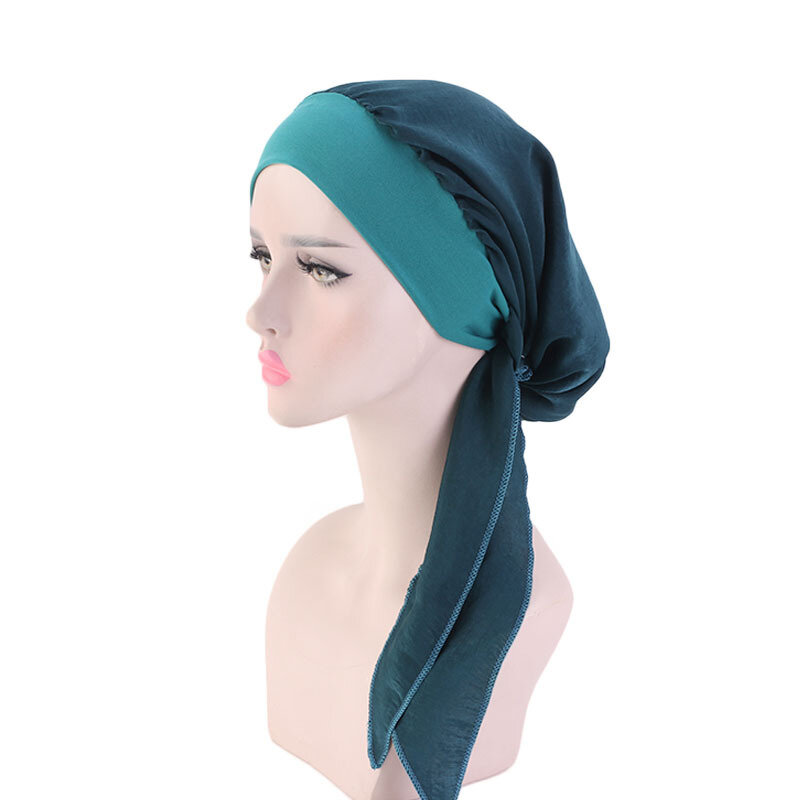 النساء المسلمات تساقط الشعر السرطان الكيميائي قبعة عمامة قبعة الإسلامية رئيس التفاف طويل الذيل كشكش قبل تعادل باندانا تيشيل أغطية الرأس