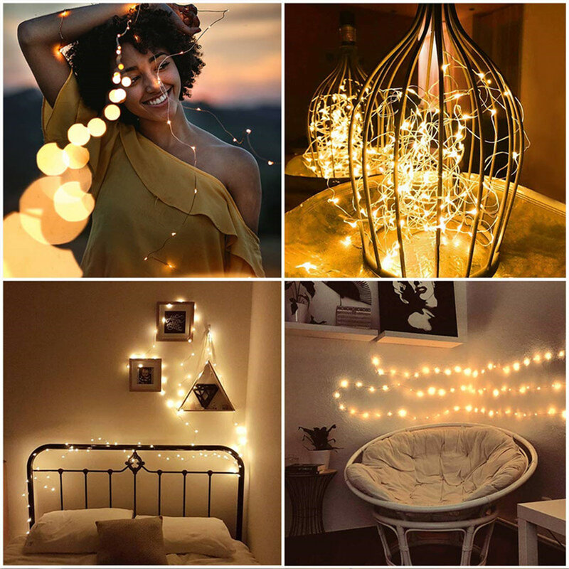 أسلاك النحاس LED سلسلة أضواء ، ضوء الليل لعيد الميلاد ، جارلاند ، غرفة ، غرفة نوم ، داخلي ، الزفاف ، مصباح الديكور ، الجنية ، 1-10 متر
