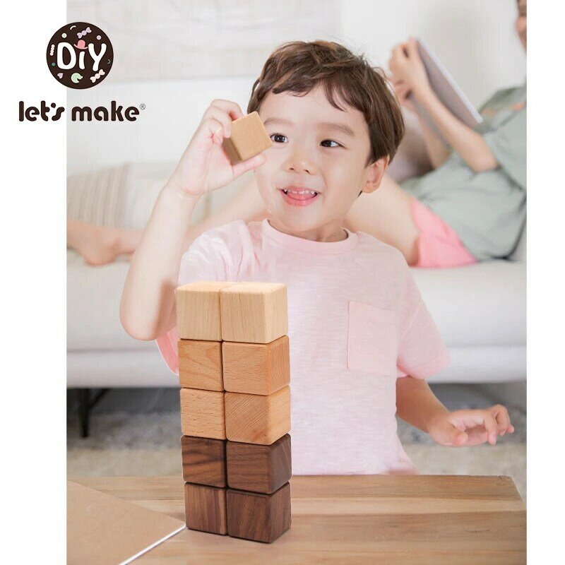 دعونا جعل الأطفال خشبية مربع بناء لعبة المكعبات الطفل الإبداعية مكعب قطعة خشبية سميكة كتل التعليم المبكر الرياضيات لعبة