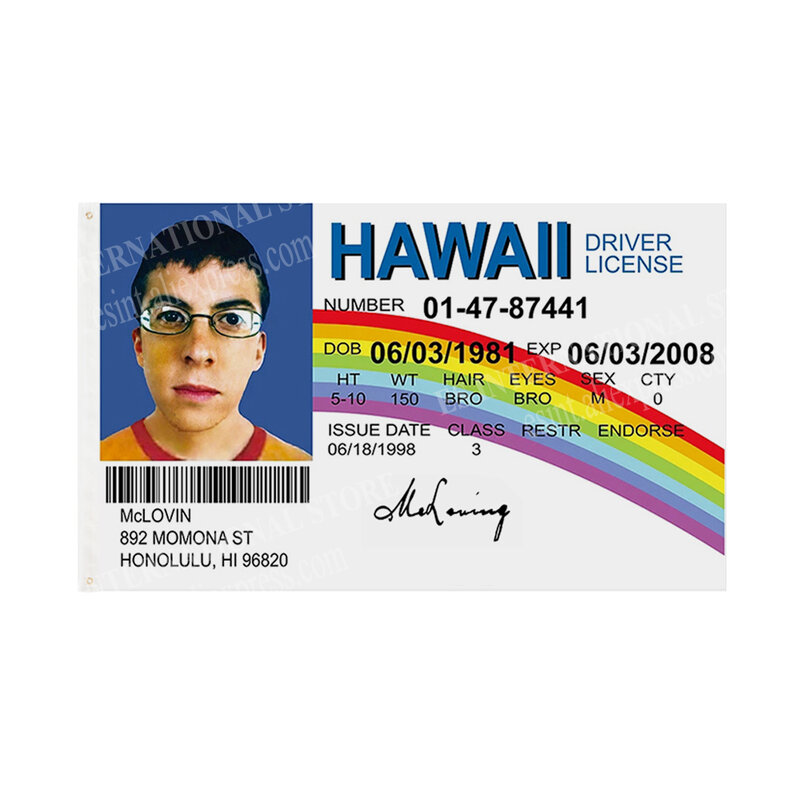 رخصة القيادة العلم هاواي McLOVIN العلم 90x150 سنتيمتر 3 x 5ft مخصص راية ثقوب معدنية الحلقات