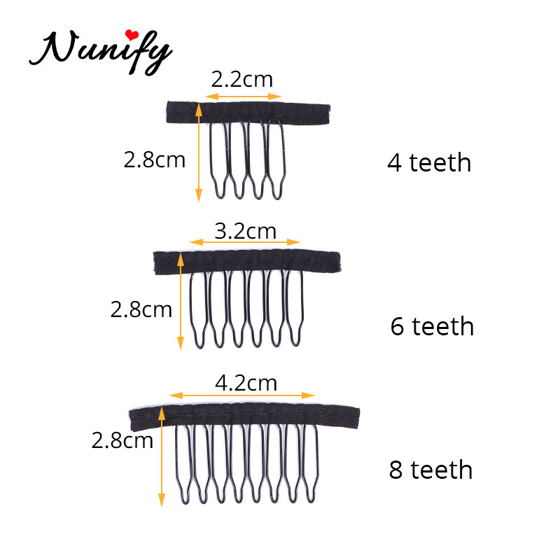 Nunify-مشط شعر مستعار ، 4 مشابك إطالة شعر من الفولاذ المقاوم للصدأ ، مشابك مطاطية