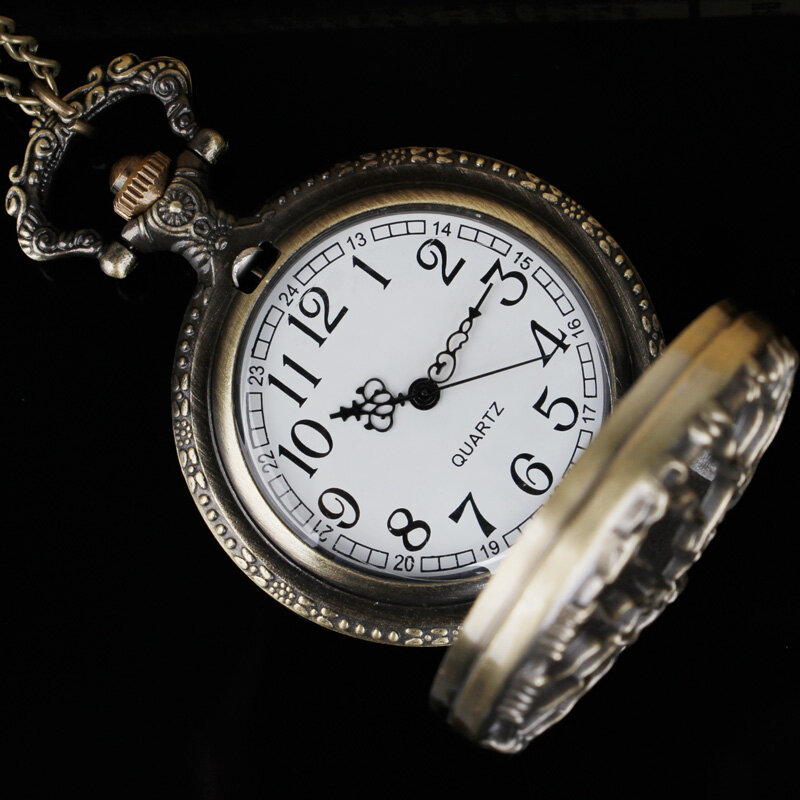 خمر للجنسين البرونزية الجوف شجرة تصميم كوارتز ساعة الجيب مع فوب سلسلة المرأة ساعة قلادة قلادة سلسلة الرجال هدية CF1088