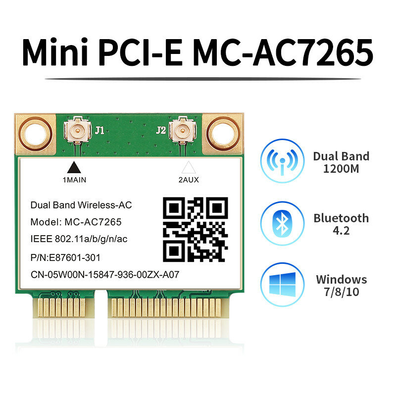 لاسلكي ثنائي الفرقة 1200 150mbps MC-AC7265 البسيطة PCI-E واي فاي بلوتوث 4.2 بطاقة 2.4G 5Ghz 802.11ac محول لأجهزة الكمبيوتر المحمول أفضل 7260HMW