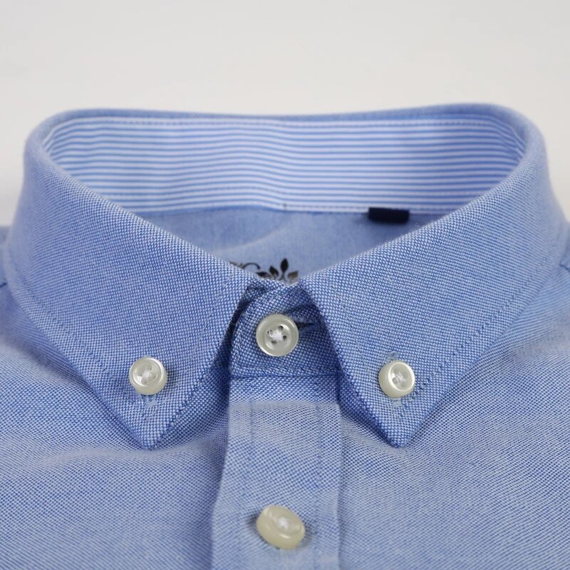 جديد S-7XLCotton قميص أكسفورد للرجال طويلة الأكمام منقوشة مخطط قمصان عادية الذكور جيب منتظم صالح زر أسفل العمل قميص رجالي
