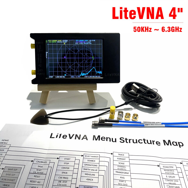 محلل شبكة ناقلات مع شاشة تعمل باللمس ، LiteVNA-64 ، LiteVNA ، HF ، VHF ، UHF ، تحديث الهوائي ، LiteVNA ، 3.95 "، 50KHz ، 6.3GHz ، جديد