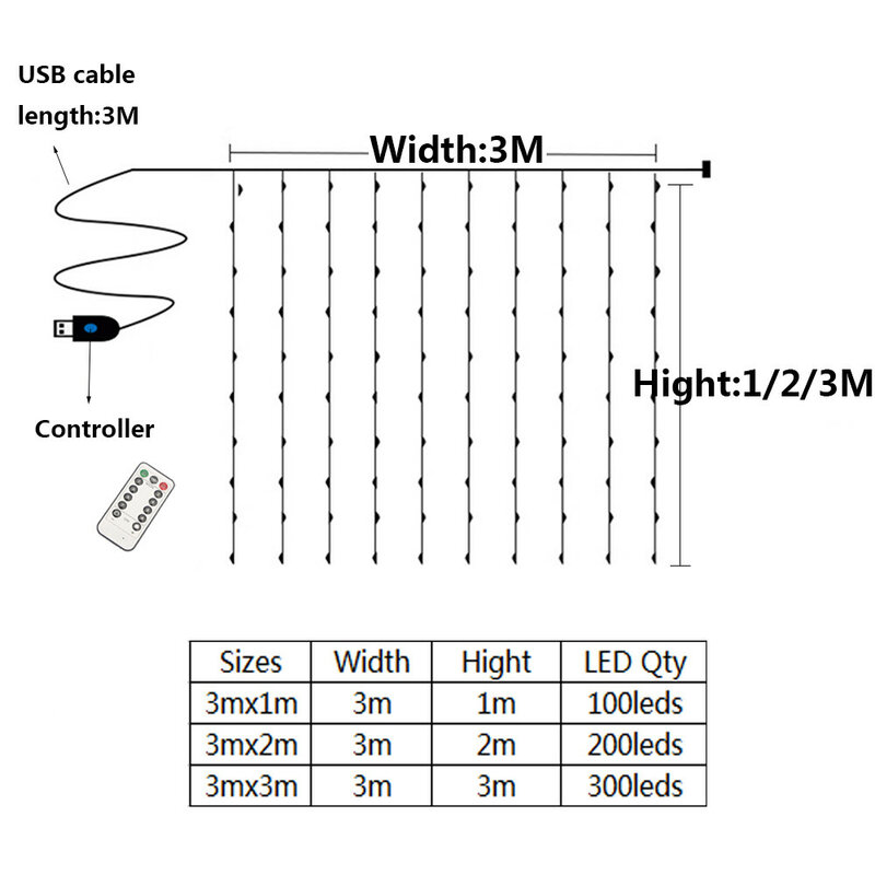 3M LED الستار الطوق على نافذة USB سلسلة أضواء الجنية اكليل التحكم عن بعد العام الجديد عيد الميلاد زينة للمنزل غرفة