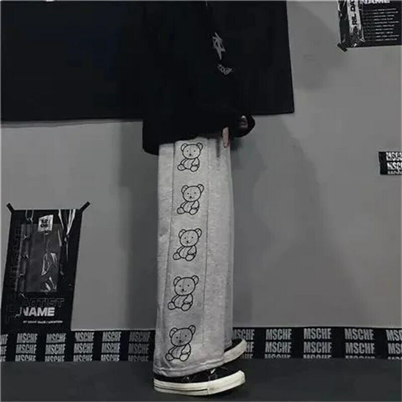 الكورية نمط بنطال ذو قصة أرجل واسعة الكرتون طباعة Harajuku بنطلون المرأة الشارع الشهير الخريف موضة Sweatpants الإناث