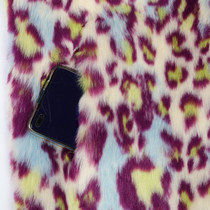 معطف نيرازوري متعدد الألوان طويل ملون بطبعة الفهد من الفرو الصناعي للنساء دافئ سميك ملابس عصرية شتوية موضة 2022 5xl 6xl 7xl