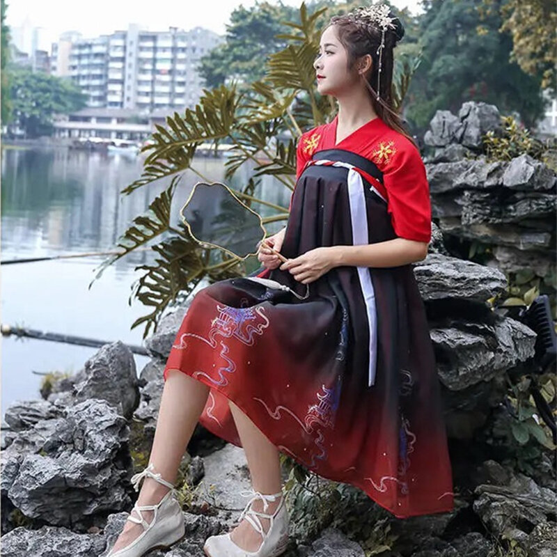 النساء الأصلي الصينية التقليدية Hanfu ازياء نصف كم الأميرة الشرقية أنيقة تنورة القمم مجموعات التصوير ملابس الحفلات