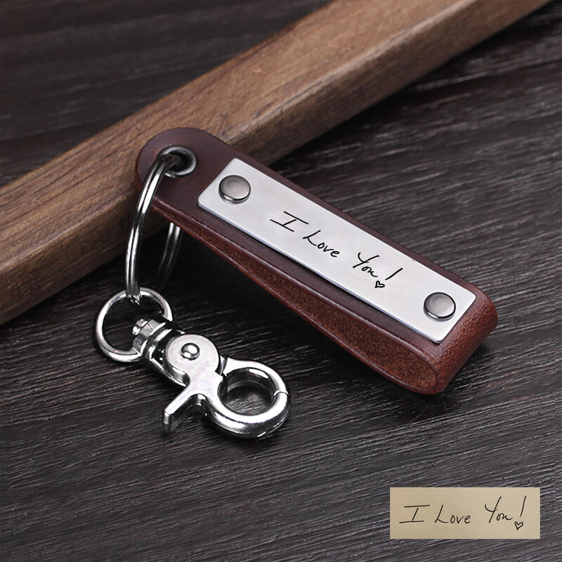 سلسلة مفاتيح جلدية شخصية-بخط اليد كيرينغ-هدايا رجالي مخصصة