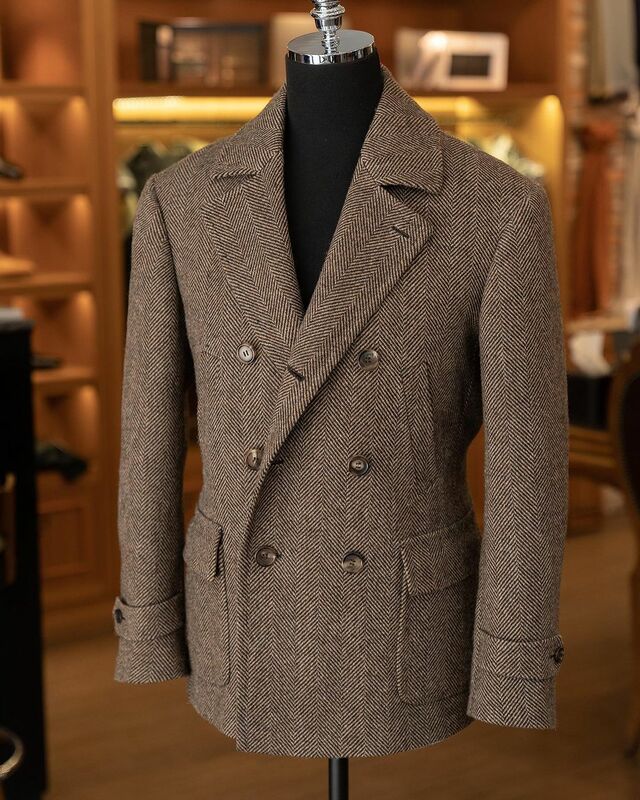 الرجال معطف متعرجة معطف قصير خمر النمط البريطاني جودة عالية موضة الأعمال الرسمية اليومية الدافئة مصممة