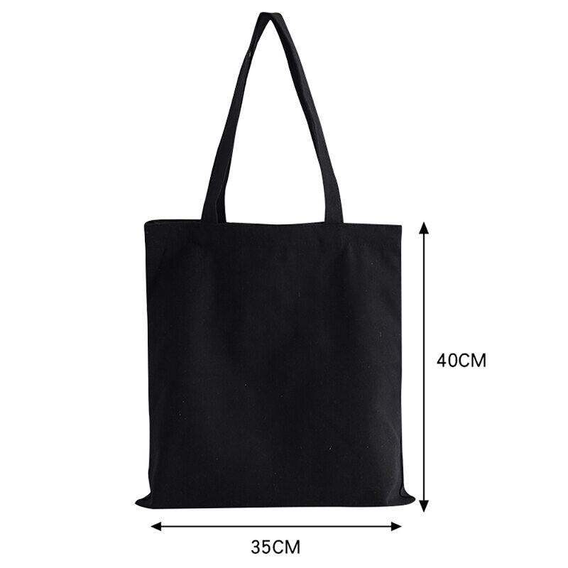 حقيبة تسوق امرأة سوداء قماش حمل اليد عادية قابلة لإعادة الاستخدام الأبيض نمط الطباعة حقيبة كتف سعة كبيرة قابلة للطي حقيبة يد