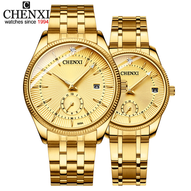 CHENXI-ساعة يد ذهبية للرجال والنساء ، موضة الحبيب ، ساعة يد كوارتز ، ساعة ، حبيب ، علامة تجارية مشهورة ، فاخرة