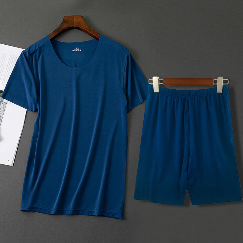 الرجال الجليد بيجامة من الحرير الصلبة قميص و السراويل 2 قطعة بيجامة النوم مجموعة ملابس الذكور المنزلية الصيف منامة ملابس خاصة ملابس النوم