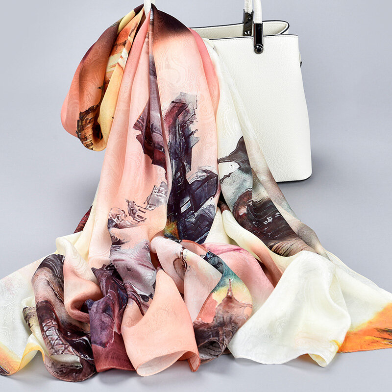 الحرير الخالص وشاح المرأة هانغتشو الحرير Echarpe طباعة شالات يلتف Foulard فام الجوف خارج الجاكار الحرير الطبيعي والأوشحة الطويلة