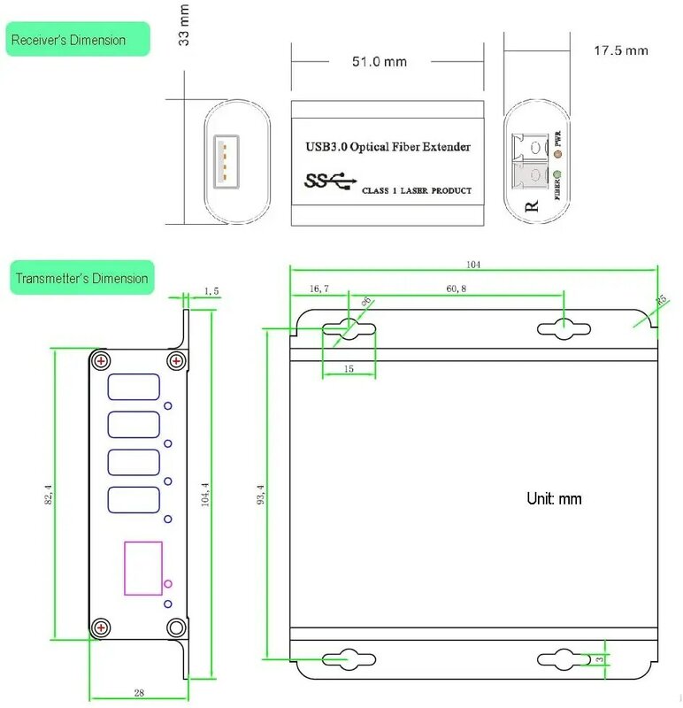 4 منافذ USB 3.0/2.0/1.1 أكثر من موسع الألياف البصرية إلى أقصى 250 متر على 1 الألياف الأساسية (مم الألياف أو ألياف SM) مع 10 Gbps SFP