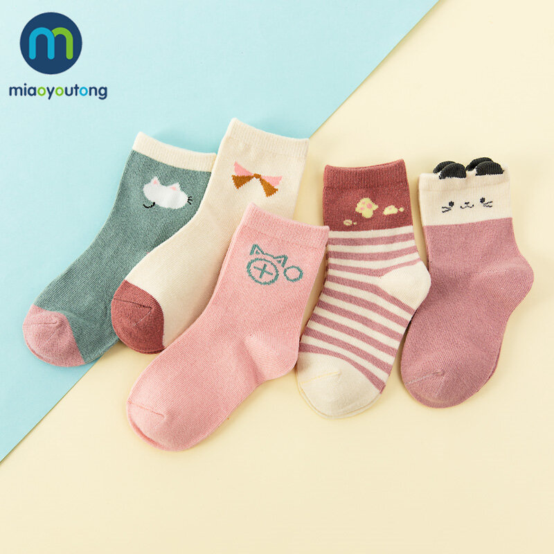 Miaoyoutong-جوارب قطنية مريحة للأطفال ، جوارب دافئة للأطفال ، قطة ، وحيد القرن ، أرنب ، 5 أزواج