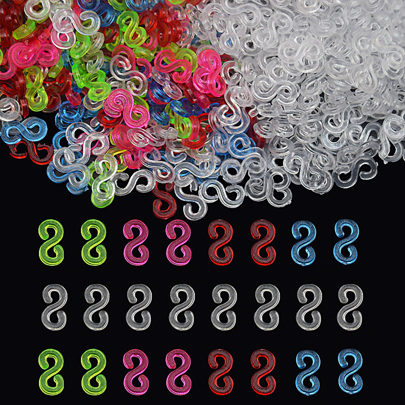 500 قطعة الاكريليك S كليب تلوح في الأفق شريط مطاطي مقاطع البلاستيك مجوهرات موصلات ل قلادة سوار صنع المشبك الملونة عبوة عدة