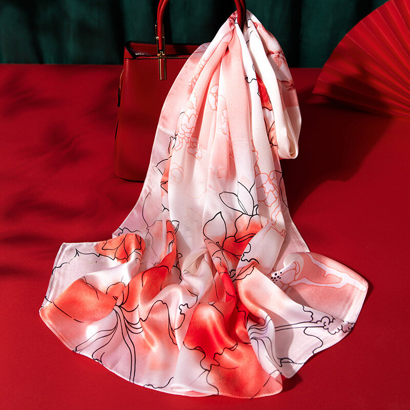 100% الحرير الحقيقي الأوشحة النساء يلتف للسيدات جودة مطبوعة Bufanda Mujer هانغتشو الطبيعية 14 متر وشاح حريري Foulard فام