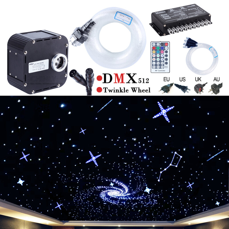الألياف البصرية أضواء RGBW 50W DMX512 المدعومة وميض عدة السقف نيزك مليء بالنجوم السماء تأثير 400 إلى 835 تقف 4-5m البصرية كابل