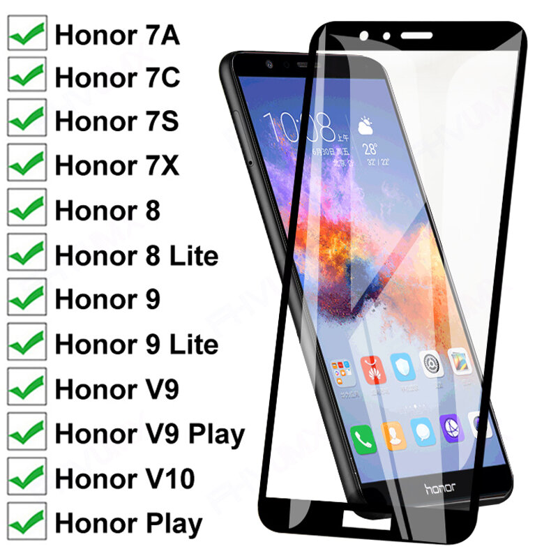 واقي شاشة كامل 9D لهاتف Huawei honor 7X 7A 7S 7C V9 ، طبقة حماية لهاتف Honor 8 9 Lite view 10 V10