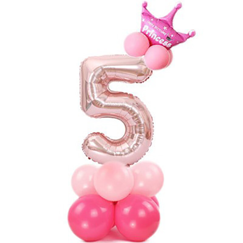 1-9 سنة فتاة بالونة عيد ميلاد ديكور حفلة عيد ميلاد الأولى زينة للأطفال الوردي 32 بوصة الألومنيوم احباط عدد بالون مجموعة