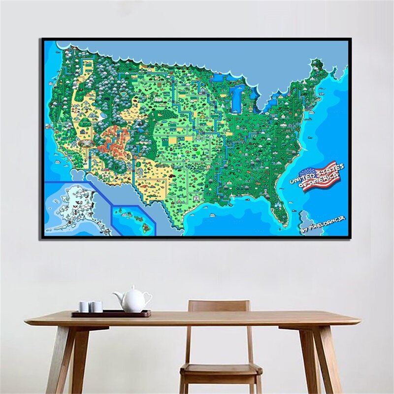 ورق حائط غير منسوج للرذاذ ، ملصقات ومطبوعات على شكل خريطة الولايات المتحدة ، إصدار كلاسيكي ، 84 × 59 سنتيمتر ، للمدرسة والمكتب