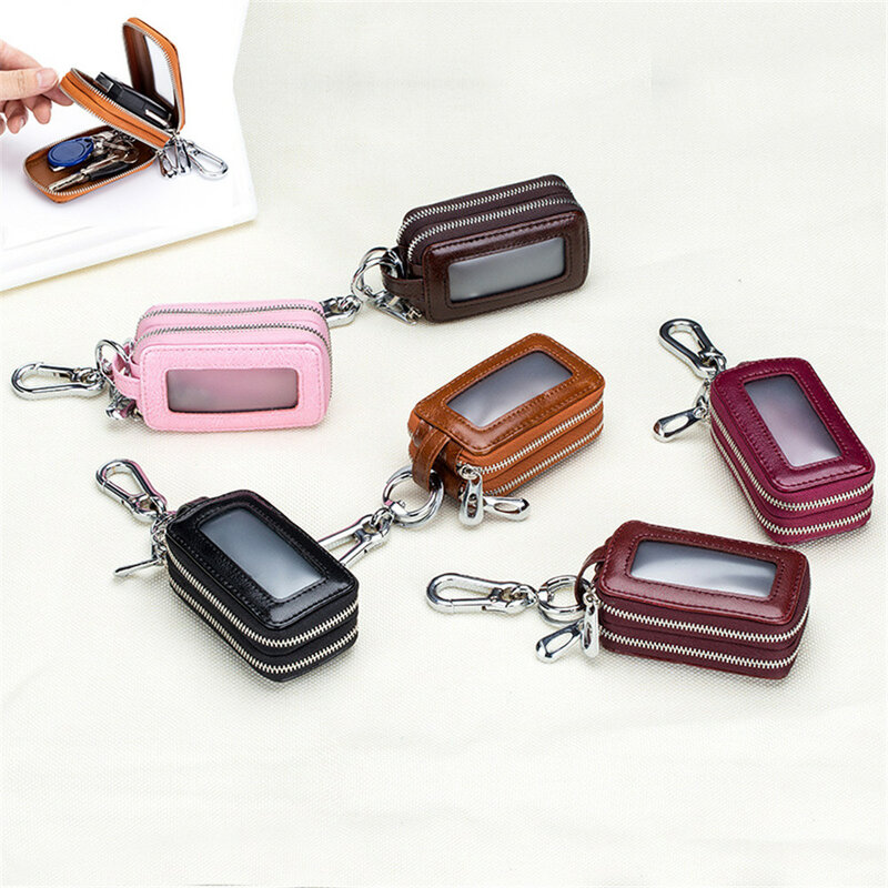 الموضة جلدية مفاتيح السيارة حقيبة ثنائي الجيوب زيبر محفظة صغيرة الرجال النساء مفتاح حامل حقيبة مفاتيح محفظة المفاتيح قفل محفظة