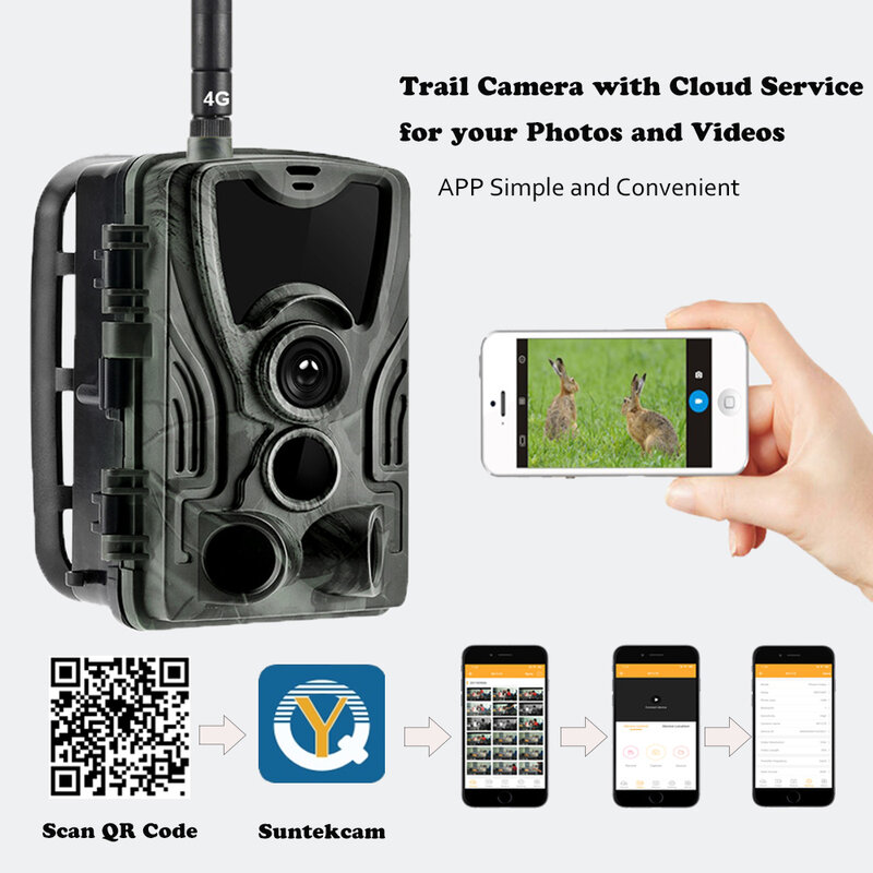 التطبيق المجاني خدمة سحابة 4G كاميرا تعقب 4K/2K بث مباشر الحياة البرية الصيد مراقبة ستريم وسائل الإعلام كاميرات HC801PRO 30MP
