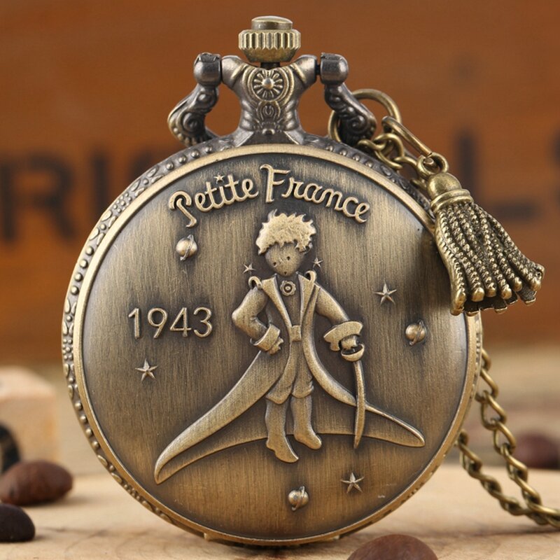 ريترو 1943 فرنسا الأمير الصغير كوارتز ساعة الجيب فوب قلادة الساعات قلادة ساعة هدايا للأطفال مع شرابة الملحقات