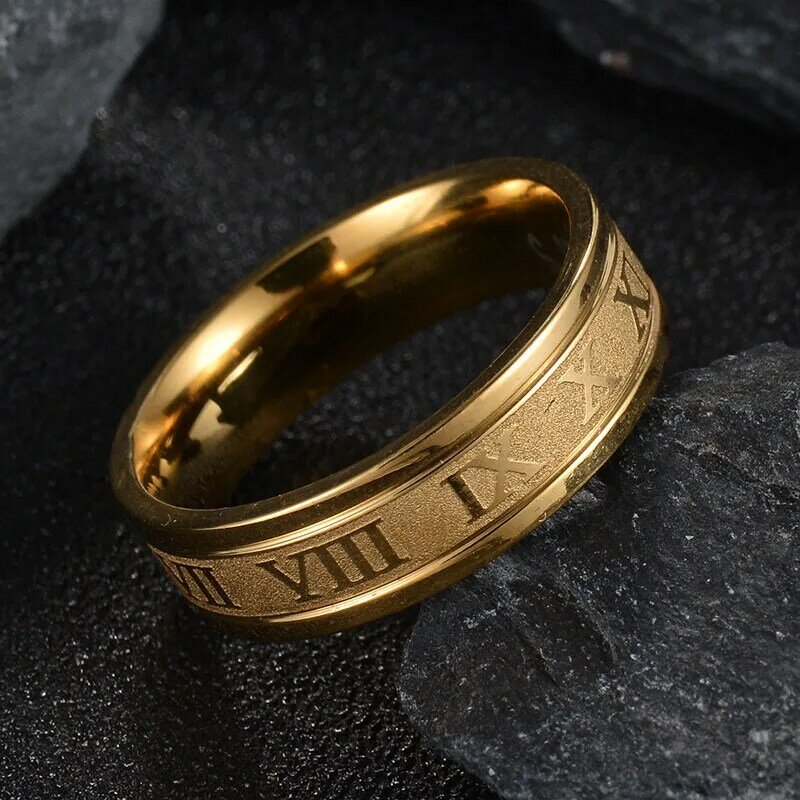 خمر الأرقام الرومانية خاتم مزاجه موضة 6 مللي متر العرض المقاوم للصدأ زوجين خاتم للرجال امرأة مجوهرات حفلة هدايا عيد