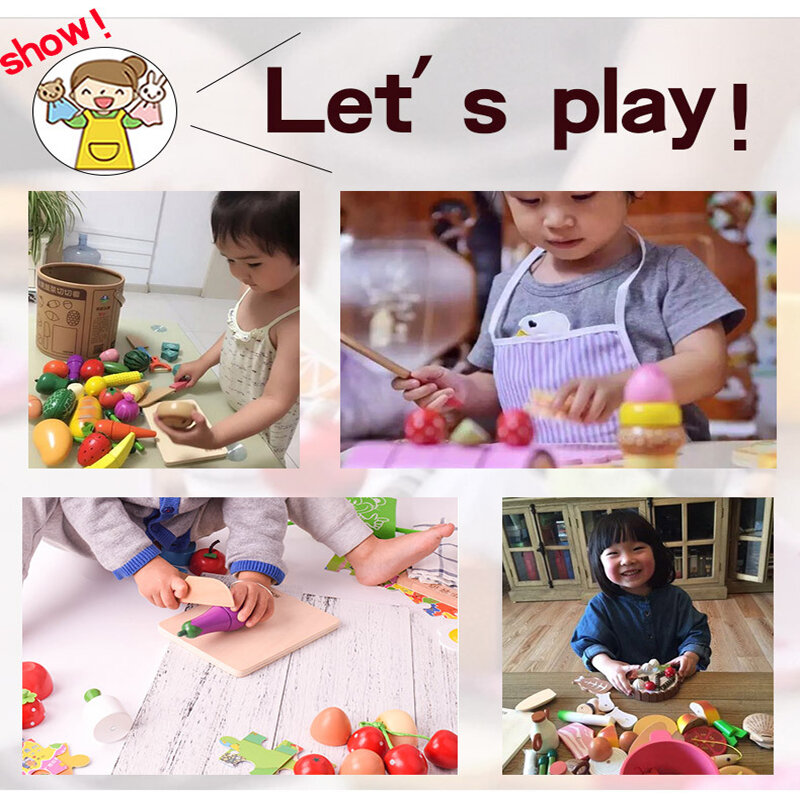 لتقوم بها بنفسك لطيف خشبية قطع الفاكهة الخضار التظاهر اللعب مجموعات الالعاب المطبخ الغذاء كوك تأثيري الفتيات الأطفال طفل لعبة تعليمية الهدايا
