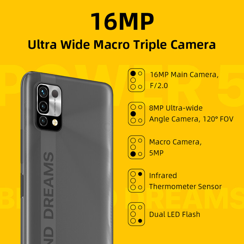 متوفر UMIDIGI Power 5 أندرويد 11 هاتف ذكي 128GB هيليو G25 16MP كاميرا ثلاثية 6150mAh 6.53 ''عرض النسخة العالمية الخلوية