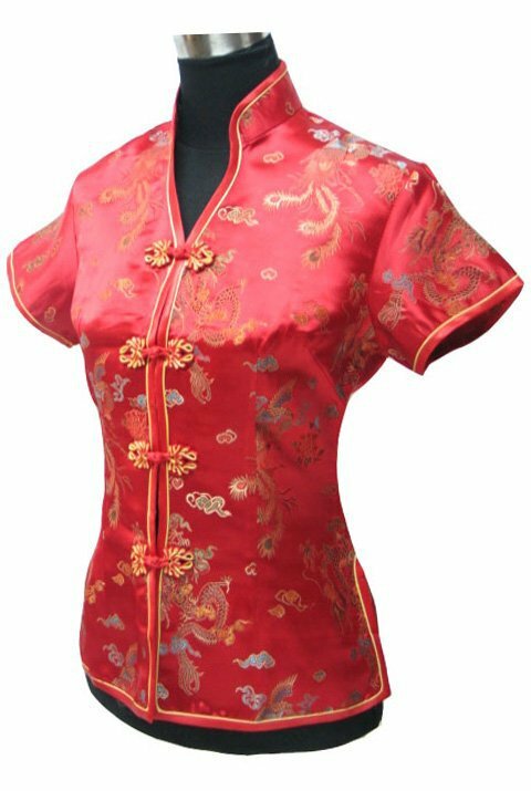 تعزيز الأزرق الصينية نمط المرأة الصيف بلوزة الخامس الرقبة قميص بلوزات الحرير الحرير تانغ دعوى أعلى S M L XL XXL XXXL JY0044-4
