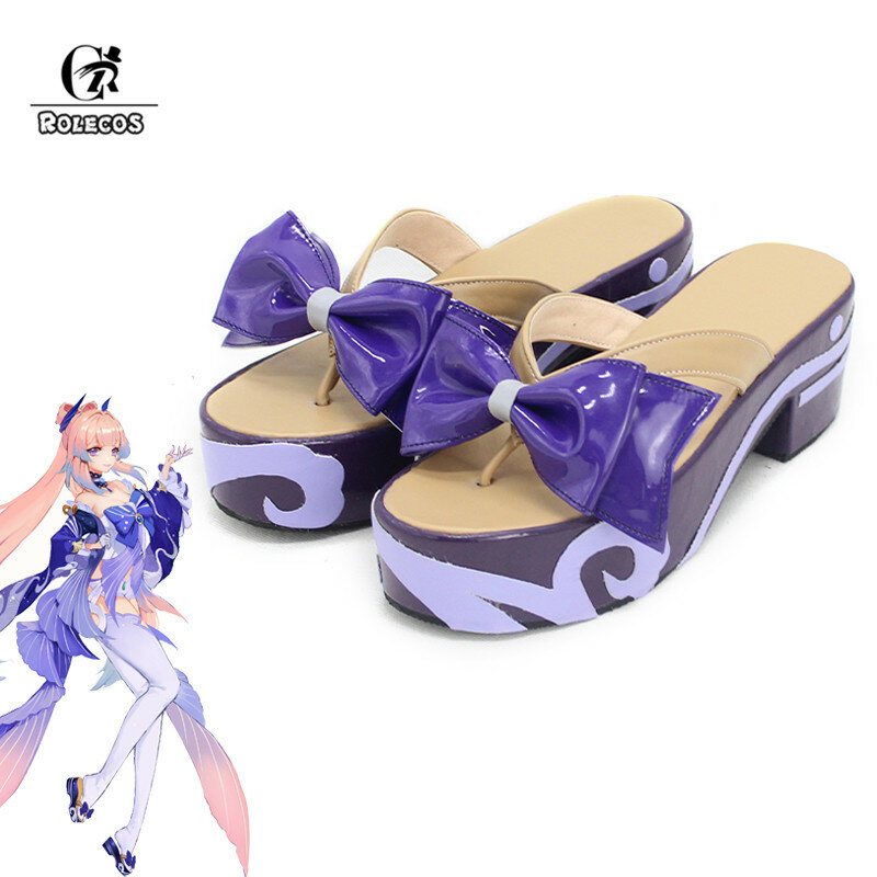 ROLECOS كوكومي تأثيري أحذية لعبة Genshin تأثير سانجونوميا كوكومي تأثيري أحذية النساء خشبية جيتا قباقيب أحذية عالية الكعب القوس