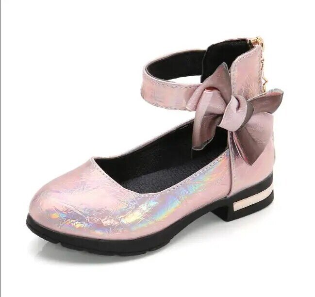 حذاء جلد وردي للفتيات الصغيرات ، حذاء بكعب عالي لحفلات الزفاف ، الربيع والخريف