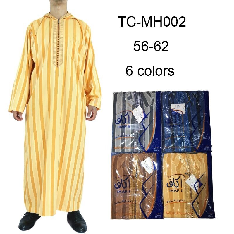 ملابس إسلامية للرجال ملابس رجالية إسلامية مغربية بقلنسوة بتصميم إسلامي من القطن والكتان مخطط رداء جوبا ثوب