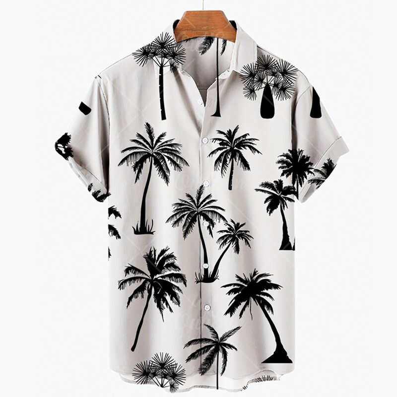 قميص هاواي للرجال بأكمام قصيرة ، قميص قديم ، نمط شجرة جوز الهند ، عطلة الشاطئ ، 3D ، عارضة ، الصيف ،