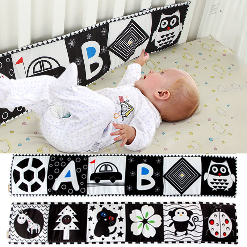 سرير الأطفال حديثي الولادة لعب التنمية البصرية لعب للأطفال 0 إلى 12 شهرا أسود أبيض السرير الوفير لعبة التعلم المبكر لعب الرضع