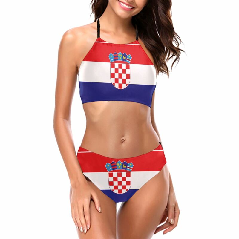علم كرواتيا البيكينيات ملابس السباحة الغريبة منخفضة الخصر طقم سباحة حريمي ملابس السباحة M1