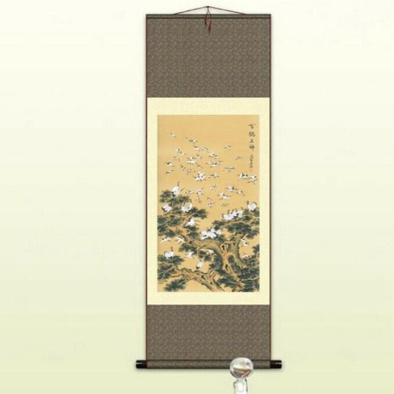 1 قطعة لوحة الحرير التقليدية فن ديكور المنزل كرين رسمة حبر صيني S038