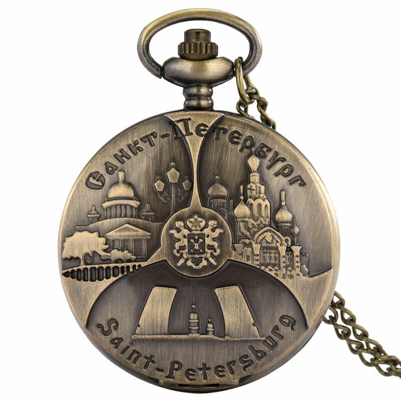 سانت بطرسبرغ نمط ساعة جيب كوارتز الوجه الكلاسيكية الرقمية الهاتفي البرونزية قلادة قلادة 80 سنتيمتر سلسلة فوب ساعة دروبشيبينغ