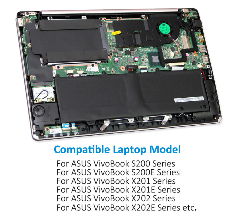 KingSener-بطارية كمبيوتر محمول لجهاز ASUS VivoBook ، 5136mAh ، C21-X202 ، S200 ، S200E ، X201 ، X201E ، X202 ، X202E ، S200E-CT209H ، S200E-CT182H ، S200E-CT1