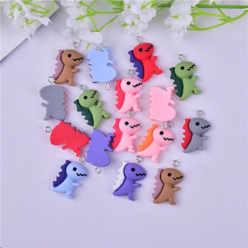 Mix Color 20pcs/pak  3D Dinosaur Colorful  Resin Charms DIY Jewelry DIY Earring  Keychain Making