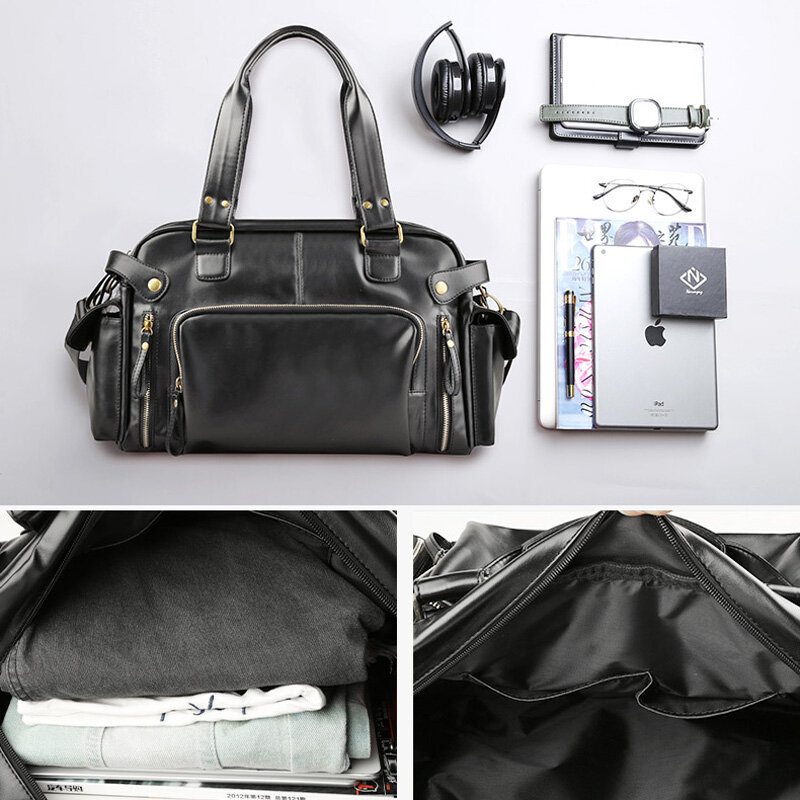 الرجال حقيبة جلدية لينة لأجهزة الكمبيوتر المحمول حمل الحقائب الأعمال الكتف رسول حقيبة يد الترفيه حقائب السفر الكبيرة السوداء XA158C