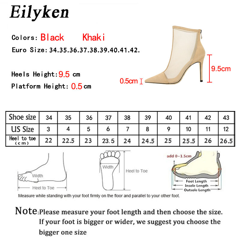 Eilyken المرأة شبكة الكاحل الأحذية مع البريدي أشار تو عالية الكعب أحذية الحفلات حجم 34-40 الربيع والخريف