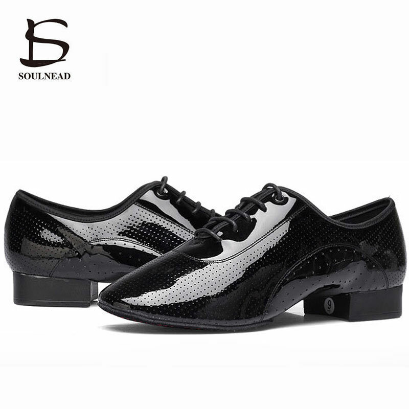 أحذية الرقص اللاتينية الرجال القياسية قاعة الرقص أحذية جلد طبيعي أسود ممارسة المنافسة الذكور السالسا الرقص الحديثة