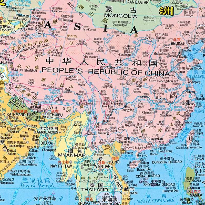 خريطة العالم قابلة للطي ، على نطاق واسع ، واضحة وسهلة القراءة ، كبيرة الحجم ، المنزل ، المكتب ، السفر ، الصينية والإنجليزية