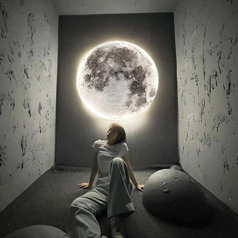 الإبداعية القمر الجدار مصباح مصابيح LED مستديرة ضوء القمر الديكور الجدار ضوء السقف لغرفة النوم السرير أريكة خلفية غرفة الأطفال